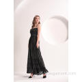 Vestido maxi listrado vertical em preto e branco